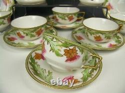 Limoges Peinte À La Main Fleur D'or Gilt Tea Pot Creamer Sucre Coupes Soucoupes Set