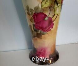 Limoges Quality Antique 16 Vase Signé. Daté De 1911. Roses Peintes À La Main