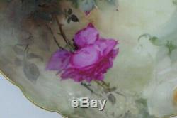 Limoges Rare Roses Peinte À La Main Listed Artiste Burdoin Antique C. 1902 Plat À Gâteau