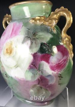 Limoges Roses Peintes À La Main Dragon Poignées Vase