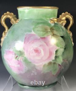 Limoges Roses Peintes À La Main Dragon Poignées Vase