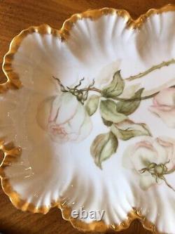 Limoges Vintage16 X 9 Rose Peinte À La Main Motif Or Plaque Dorée Belle
