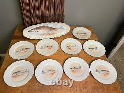 Magnifique Limoges Fish Set Serving Platter /plates Maintenant 9-plates