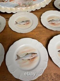 Magnifique Limoges Fish Set Serving Platter /plates Maintenant 9-plates