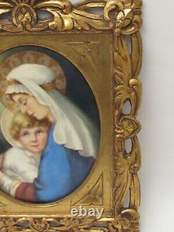 P&p Peint À La Main Ancienne Limoges Madonna & Plaque De Porcelaine À Cadre D'enfant 1903