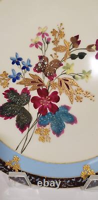 Peindre À La Main Limoges Gilt Incrusté Plaque D'armoire Florale Marbrée