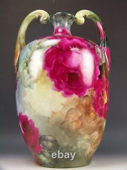 Peinture Principale Limoges France Roses Peintes À La Main Muscle Manipulé 13,5 Vase