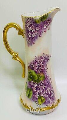 Pichet/Vases de Lilas peints à la main de Limoges 15 1/2 Gilt d'or, 1892-1907