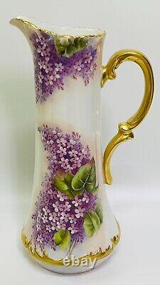 Pichet/Vases de Lilas peints à la main de Limoges 15 1/2 Gilt d'or, 1892-1907