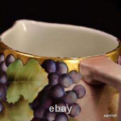 Pichet à cidre Limoges B&Co. Bernardaud avec raisins peints à la main et dorés 1900-1914 HTF