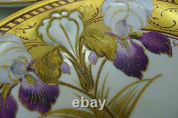 Pickard & Gda Limoges Peint À La Main Art Nouveau C. 1905 Iris Cake Plate Set Fuchs