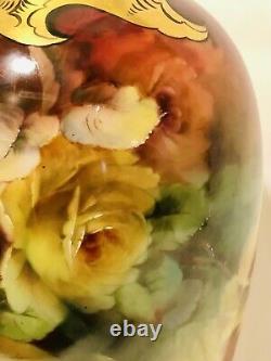 Pitkin & Brooks Limoges Goa France Roses Peintes À La Main Vase 11.5 Artiste Signé