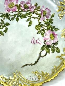 Plaque D'armoire Limoges Surélevée Dorée Florale Peinte À La Main C 1830 France # 4