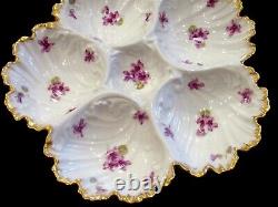 Plaque D'huître Antique Limoges Violettes Peintes À La Main