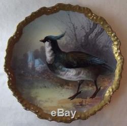 Plaque De Collectionneur De Chargeur D'oiseaux Jeu De Coronet Antique De Limoges Peinte À La Main Signée