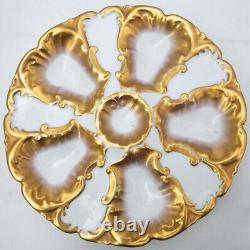 Plat à huîtres Antique Ls & S Limoges France, Lourd en or, 8 en excellent état