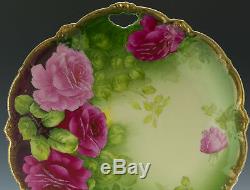Plate Antique Cake Bavaria Roses Peintes À La Main