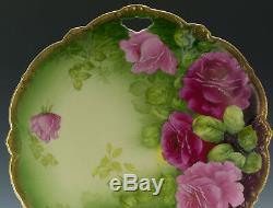 Plate Antique Cake Bavaria Roses Peintes À La Main