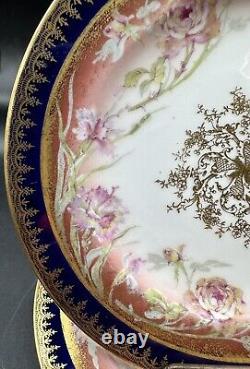Plats à dessert rares et anciens de Theodore Haviland Limoges France, peints à la main et dorés.