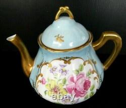 Porcelaine De France Chou Peint À La Main Rose Heavy Gold Gilt Teapot Vintage