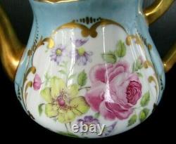 Porcelaine De France Chou Peint À La Main Rose Heavy Gold Gilt Teapot Vintage