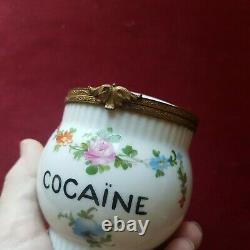 Pot Antique De Cocaïne De Porcelaine Français Limoges Peint À La Main Doré Floral
