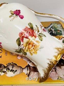 Pot à café et chocolat en porcelaine de Limoges antique des années 1900 avec des roses peintes à la main