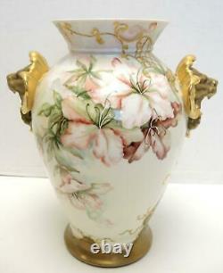 Rare Antique 11 1/4 Grand D & C France Limoges Peinte À La Main Vase Jour Lis
