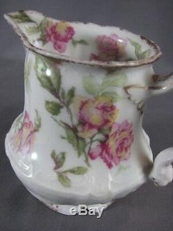 Rare Antique Haviland Limoges Peinte À La Main Baltimore Rose Creamer Or Gilt