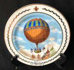 Rare Ensemble De 12 Antique Main Limoges Peint Des Plaques De Ballons À Air Chaud 10,25 Signés