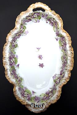 Rare Plat à Violette en Porcelaine A. Lanternier Limoges France avec Bordure Festonnée 15.37