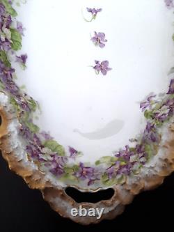 Rare Plat à Violette en Porcelaine A. Lanternier Limoges France avec Bordure Festonnée 15.37