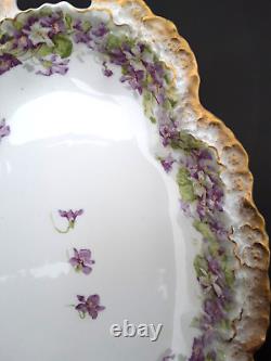 Rare Plat à Violette en Porcelaine A. Lanternier Limoges France avec Bordure Festonnée 15.37