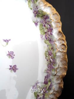 Rare Plat à Violette en Porcelaine A. Lanternier Limoges France avec Bordure Festonnée 15.37