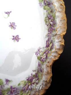 Rare Plat à Violette en Porcelaine A. Lanternier Limoges France avec Bordure Festonnée 15.37