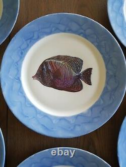 Rochard Limoges France Lot 6 Porcelaine Peinte À La Main Fish Dish Set Jamais Utilisé