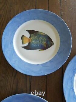 Rochard Limoges France Lot 6 Porcelaine Peinte À La Main Fish Dish Set Jamais Utilisé