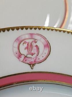 Set 6 Le Rosey Old Paris Porcelaine Assiette Pink Band Gold Gilt Monogram