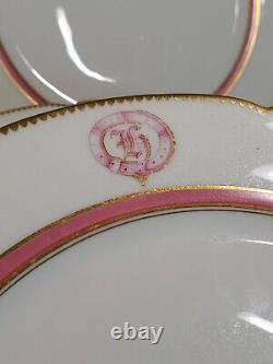 Set 6 Le Rosey Old Paris Porcelaine Assiette Pink Band Gold Gilt Monogram