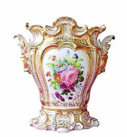 Superbe Grand Français V. 1850 Vase En Porcelaine De Paris, Style Rococo, Peint À La Main