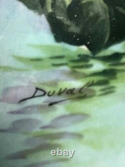 Superbe Limoges France Duval Assiette peinte à la main refletant l'eau et les roses 13 1/2