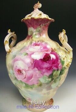 Superbe Rare Limoges France Peint À La Main Roses Potpourri Jar