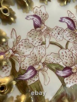 T&v Limoges France Orchidées Dorées Peintes À La Main En Plaques Reticulées Florales