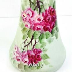 T&v Limoges France Vase Antique Peinture À La Main Fleurs Florales Artiste Signé