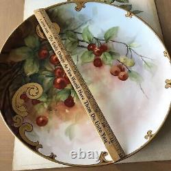 T&v Limoges Hand Painted Charger Plate Artist Signed Gilt Work Cherries Fab