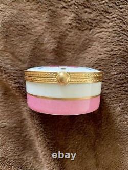 Tiffany & Co Limoges France Pink Pig Gold Gilt Jewelry Box, Signé, Peint À La Main