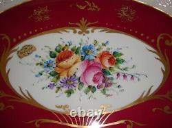 Très grand plateau à thé et café Limoges peint à la main signé, 20 pouces, roses et or.