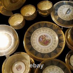 Vaisselle de dîner noire et dorée Angelica Kauffman avec garantie d'embellissement en or 22 carats