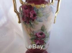 Vase Roses Anciennes Peintes À La Main Signée & Datée 1900 7 '