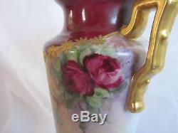 Vase Roses Anciennes Peintes À La Main Signée & Datée 1900 7 '